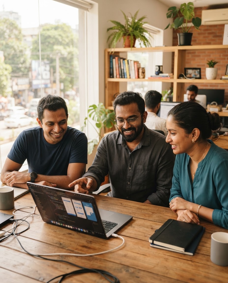 Viskotu engineering leads reviewing an app build together in Colombo